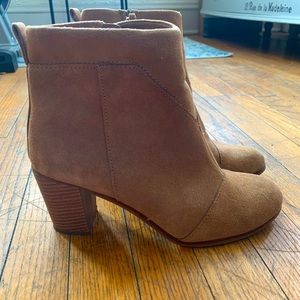 Toms Camel Suede Block Heel Booties